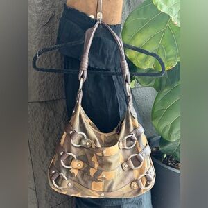 B Makowsky Brown Camo Hobo Shoulder Bag